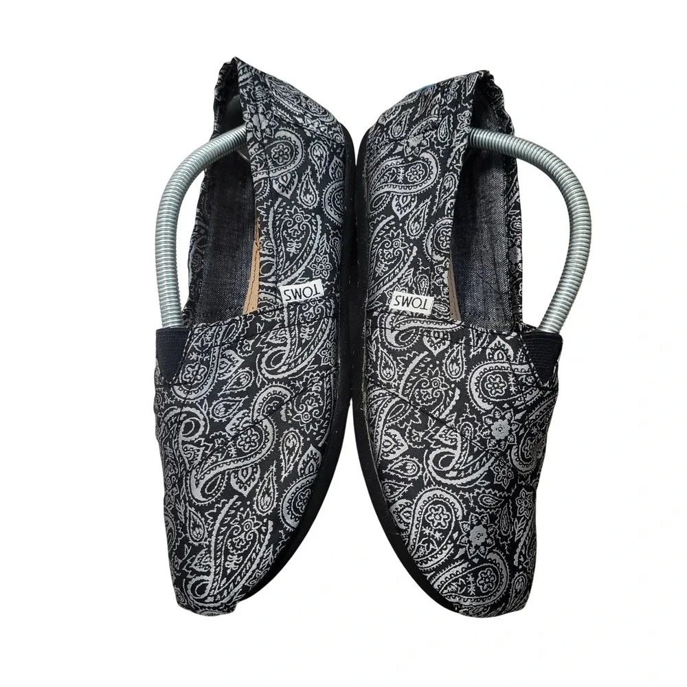 TOMS Classic Alpargata Black Silver Metallic Paisley Jacquard Slip On Shoes 8